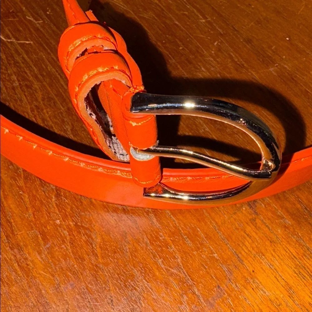 Bright Orange Genuine Leather Vintage 90s Belt Silver Buckle Large 36/38/40 - Picture 11 of 15